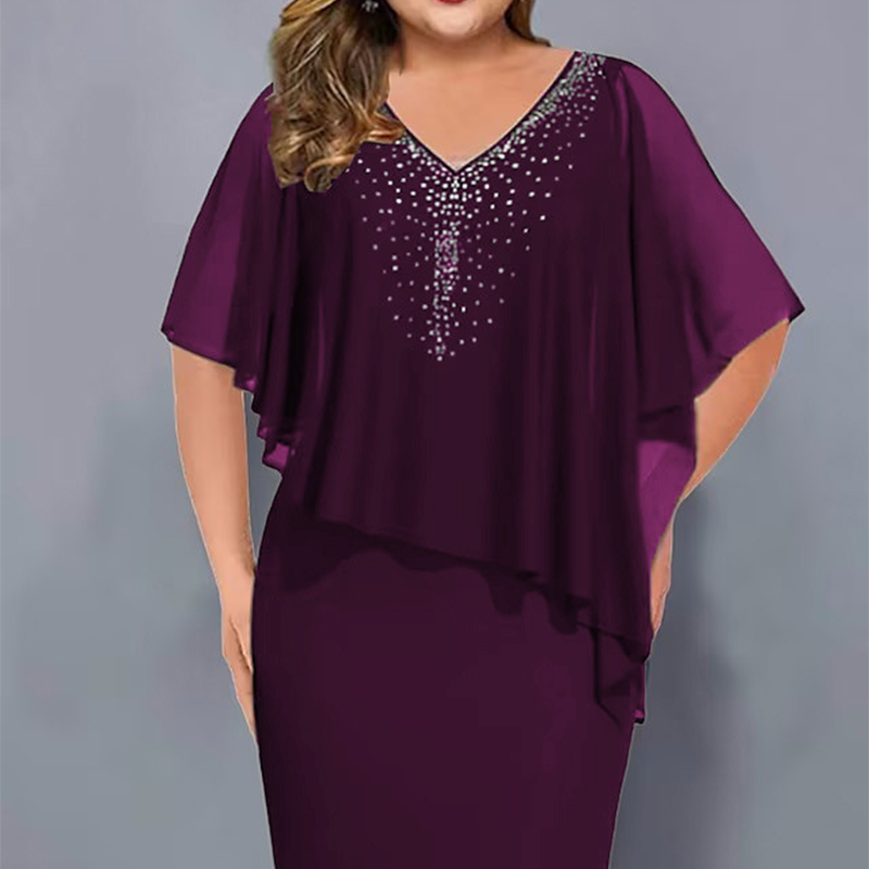 ✨Sifon V-nyakú ruha strassz berakással