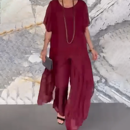 🛍️✨ Női szett, amely egy szabálytalan blúzból és egy könnyű nadrágból áll