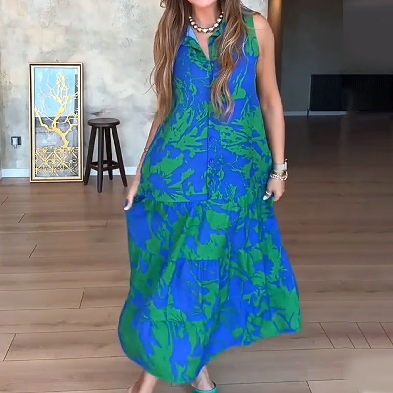 💃Női divatos, mintás, ujjatlan maxi ruhák