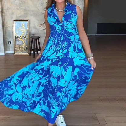💃Női divatos, mintás, ujjatlan maxi ruhák