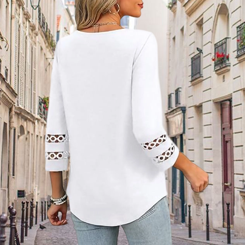 🌺[S-3XL]👚✨ Klasszikus Egyszínű V-nyakú Felső 3/4-es Ujjakkal