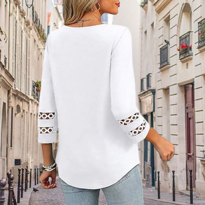 🌺[S-3XL]👚✨ Klasszikus Egyszínű V-nyakú Felső 3/4-es Ujjakkal