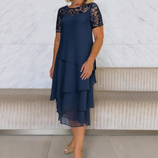💖 [S-3XL] 👗✨️ Női Réteges Háló A-vonalú Midi Ruha