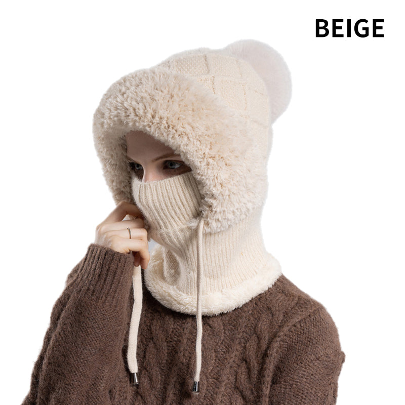 🔥Új ajánlat – stílusos, vastag kötött téli sapka – meleg arcvédővel és sállal