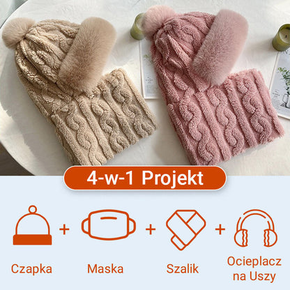 Női téli meleg, szélálló plüss sál sapka