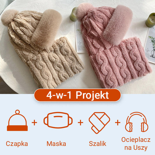 Női téli meleg, szélálló plüss sál sapka