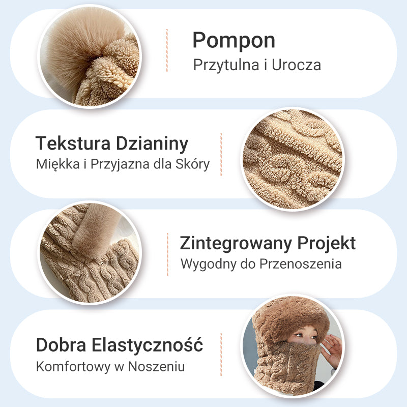 Női téli meleg, szélálló plüss sál sapka