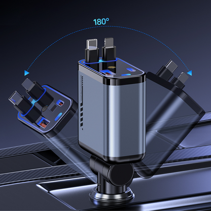 📱 Többfunkciós autós töltő gyorstöltéssel és visszahúzható kábellel | Minden okostelefonnal kompatibilis