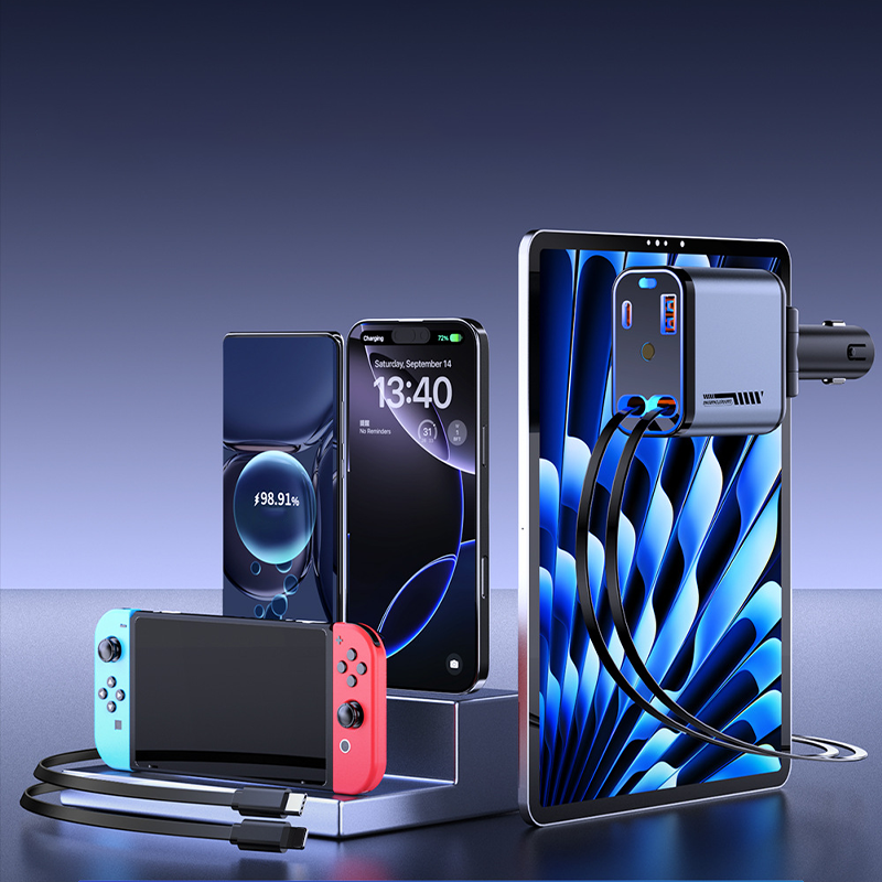 📱 Többfunkciós autós töltő gyorstöltéssel és visszahúzható kábellel | Minden okostelefonnal kompatibilis