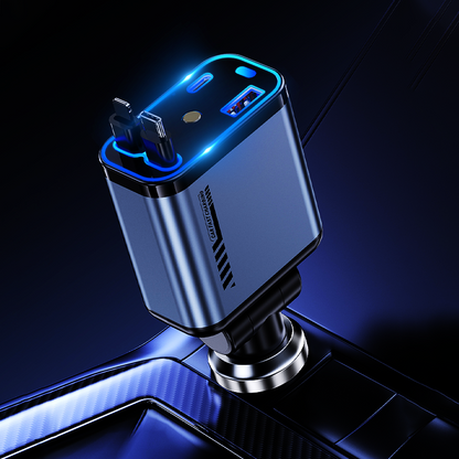 📱 Többfunkciós autós töltő gyorstöltéssel és visszahúzható kábellel | Minden okostelefonnal kompatibilis