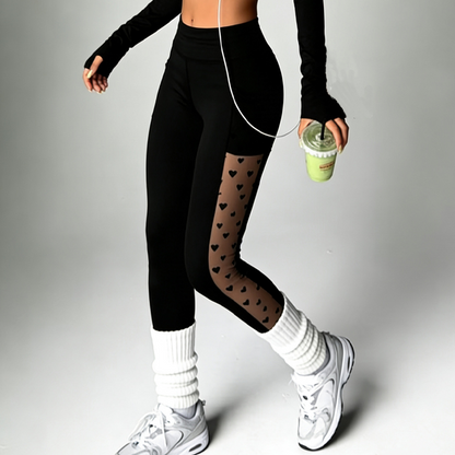 Női Magas Derekú Hálós Jóga Leggings Zsebekkel