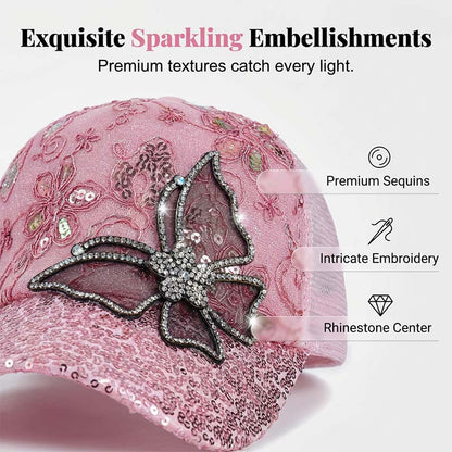 📦 Utánvétes fizetés – Flitteres baseballsapka "Crystal Butterfly" | Csillogó kétoldalas flitterek, csillogó pillangós minta 🧢✨