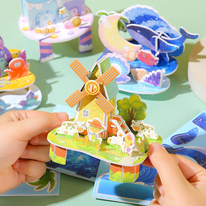 🧩 Építse fel saját 3D világát – 3D papír puzzle építőkészlet (4 darab, ragasztó nélkül) – Utánvétes 🏰
