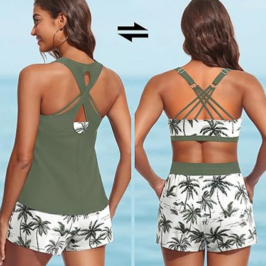 👙Női háromrészes tankini fürdőruha szett rövidnadrággal | Raktáron