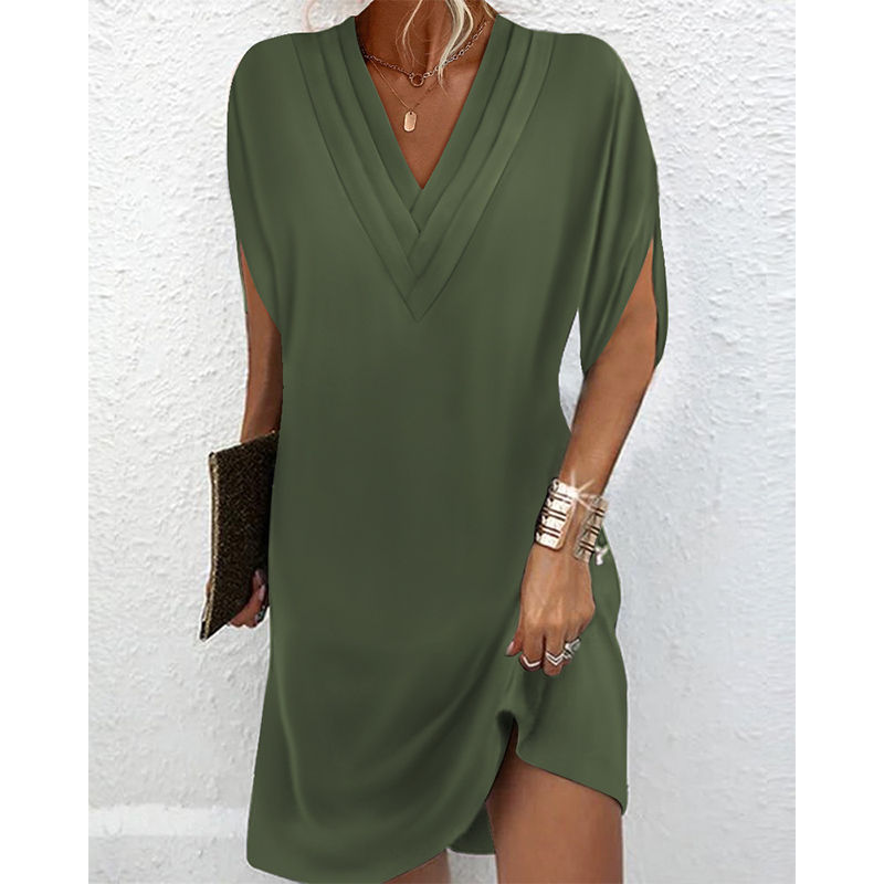 👗 Női nyári ruha V-nyakkal és lila ujjakkal