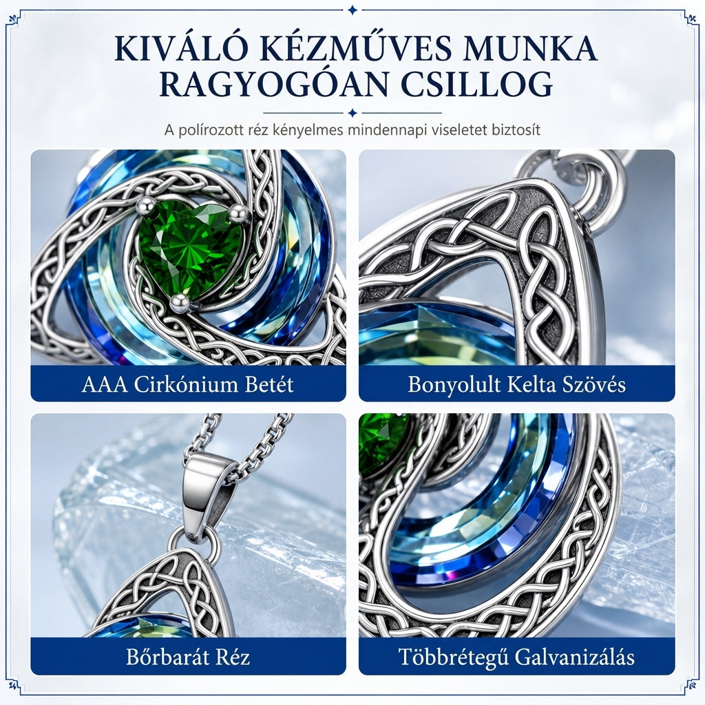 💎 Keltikus csomós nyaklánc – szív alakú cirkónia, 12 színben, állítható hosszúságú. Egy elegáns ajándék a kedvesednek! ✨💖