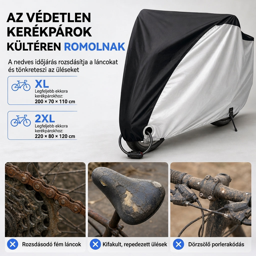 🌧️🚲 Vízálló és porálló 190T kerékpárvédő huzat – Kültéri kerékpárokhoz, praktikus ✨